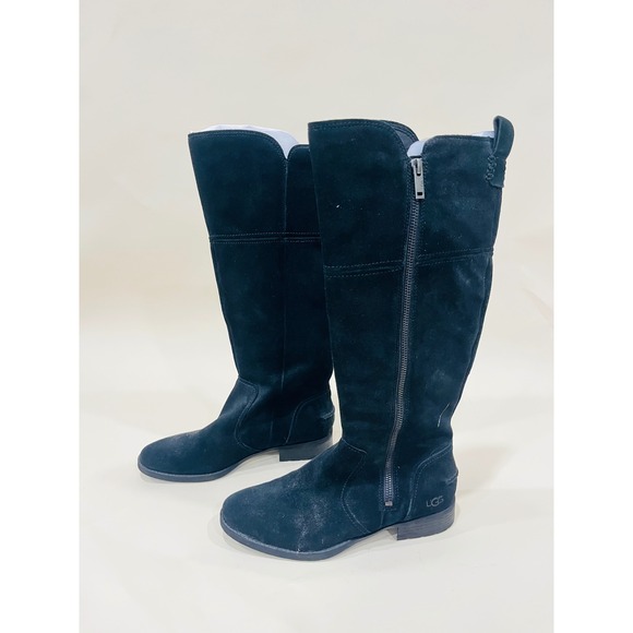 UGG Women's Black Suede Leather Tall Knee High Boots Size 7 - Picture 1 of 4